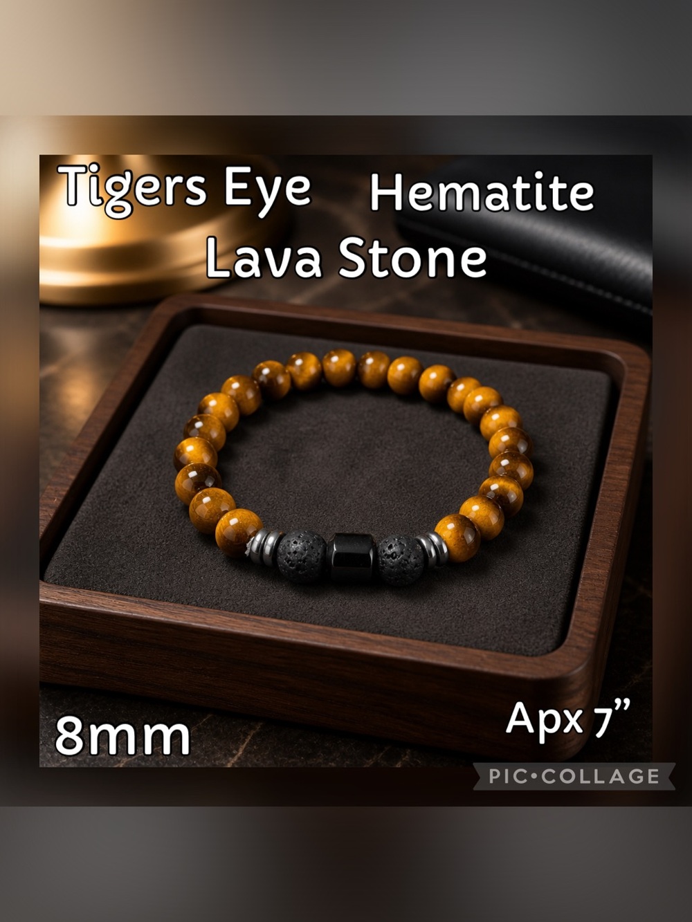 Tiger's Eye & Hematite Lava Stone Crystal Beaded Bracelet - unisex